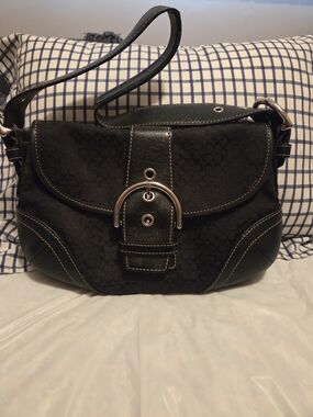 Coach Black Shoulder Bag with Silver-Tone Buckle